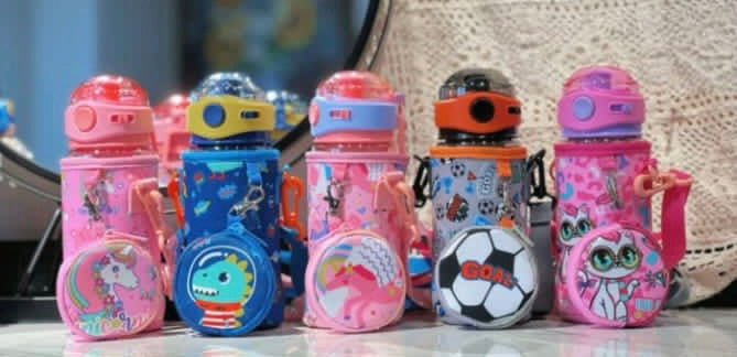 Kids cute water bottle with coin pouch