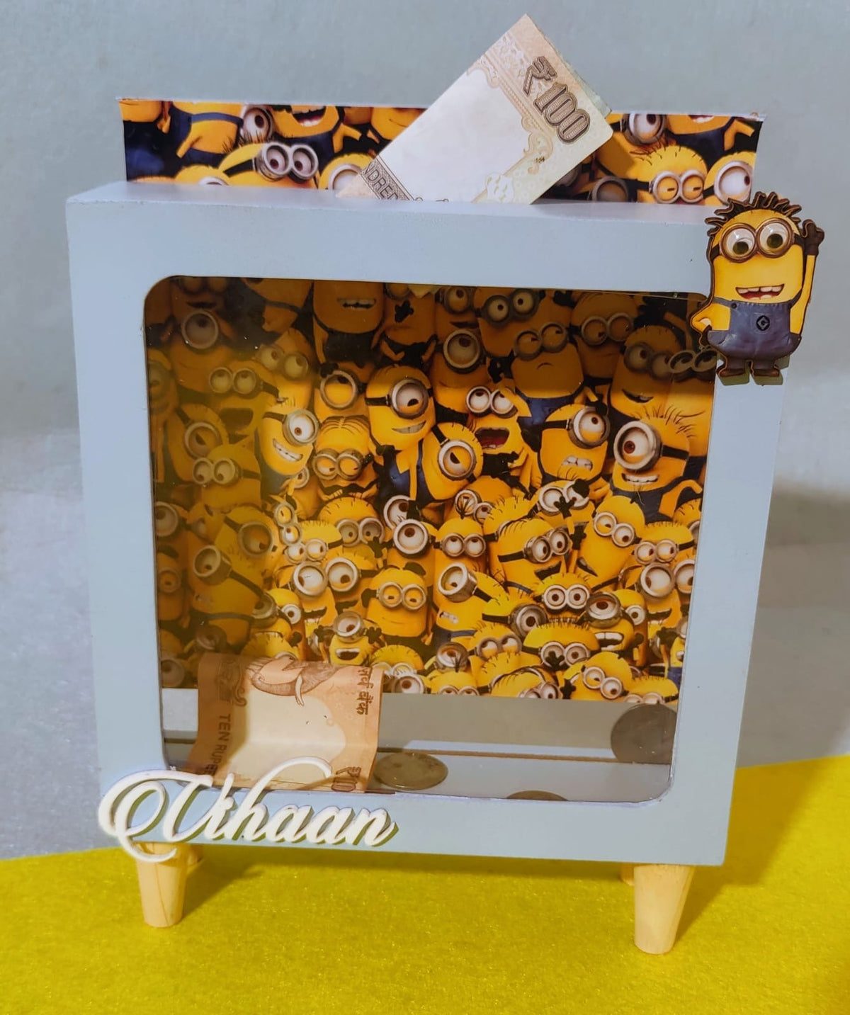 Personalised piggy bank with stand