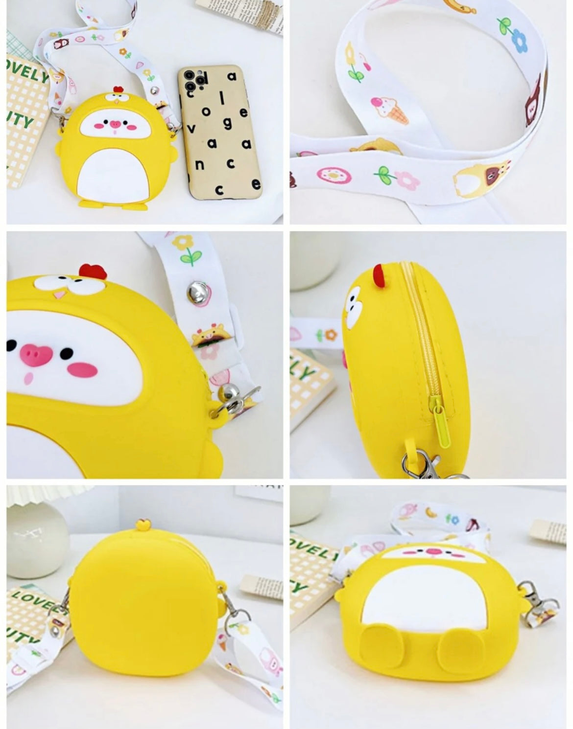 Cute yellow duck sling with keychain comb and mirror