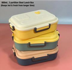 Steel lunch box with 3 partition