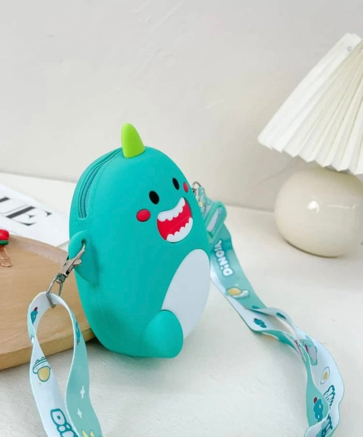 Cutest Dino bag with mirror keychain and comb