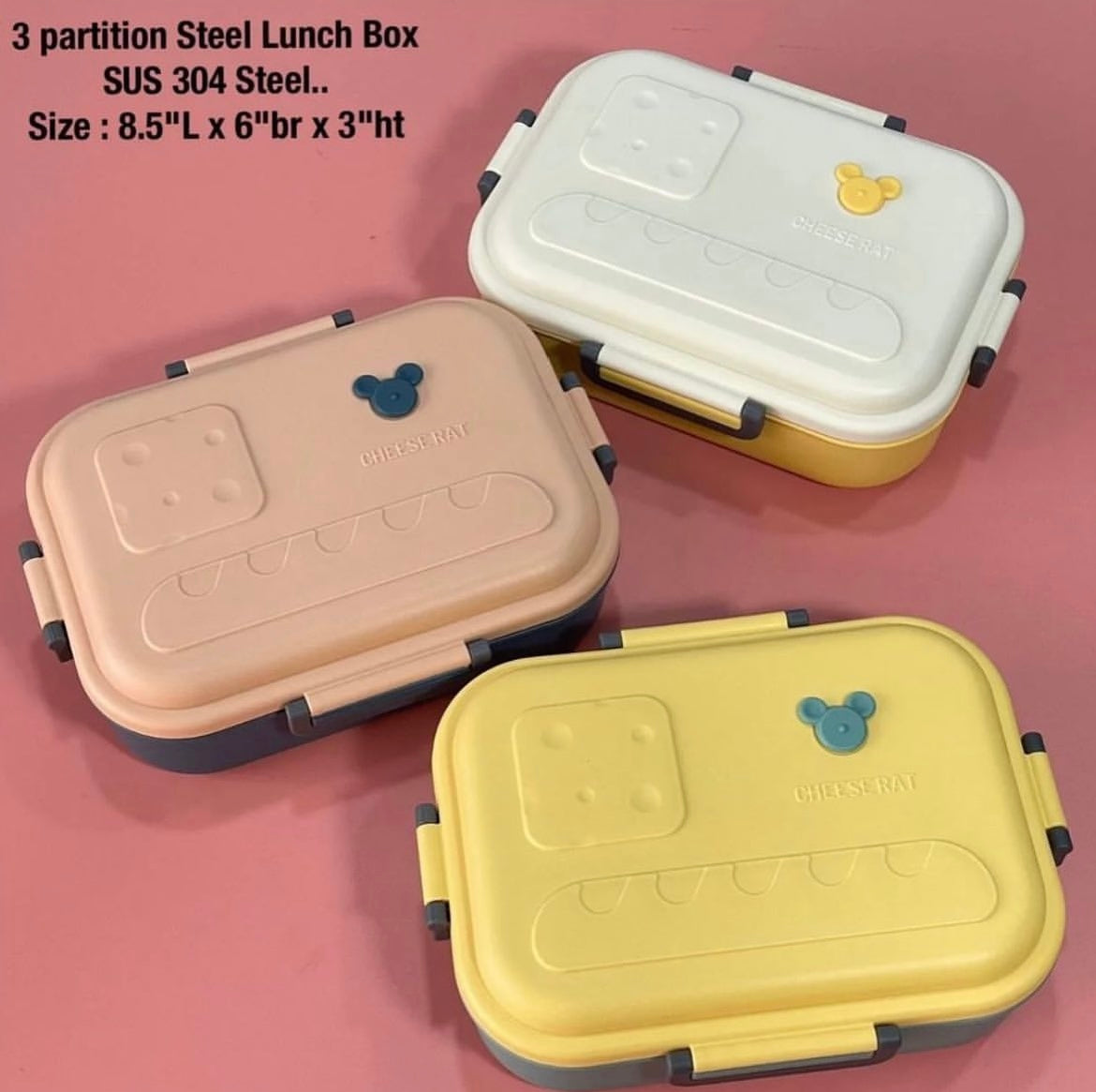 Steel lunch box with 3 partition