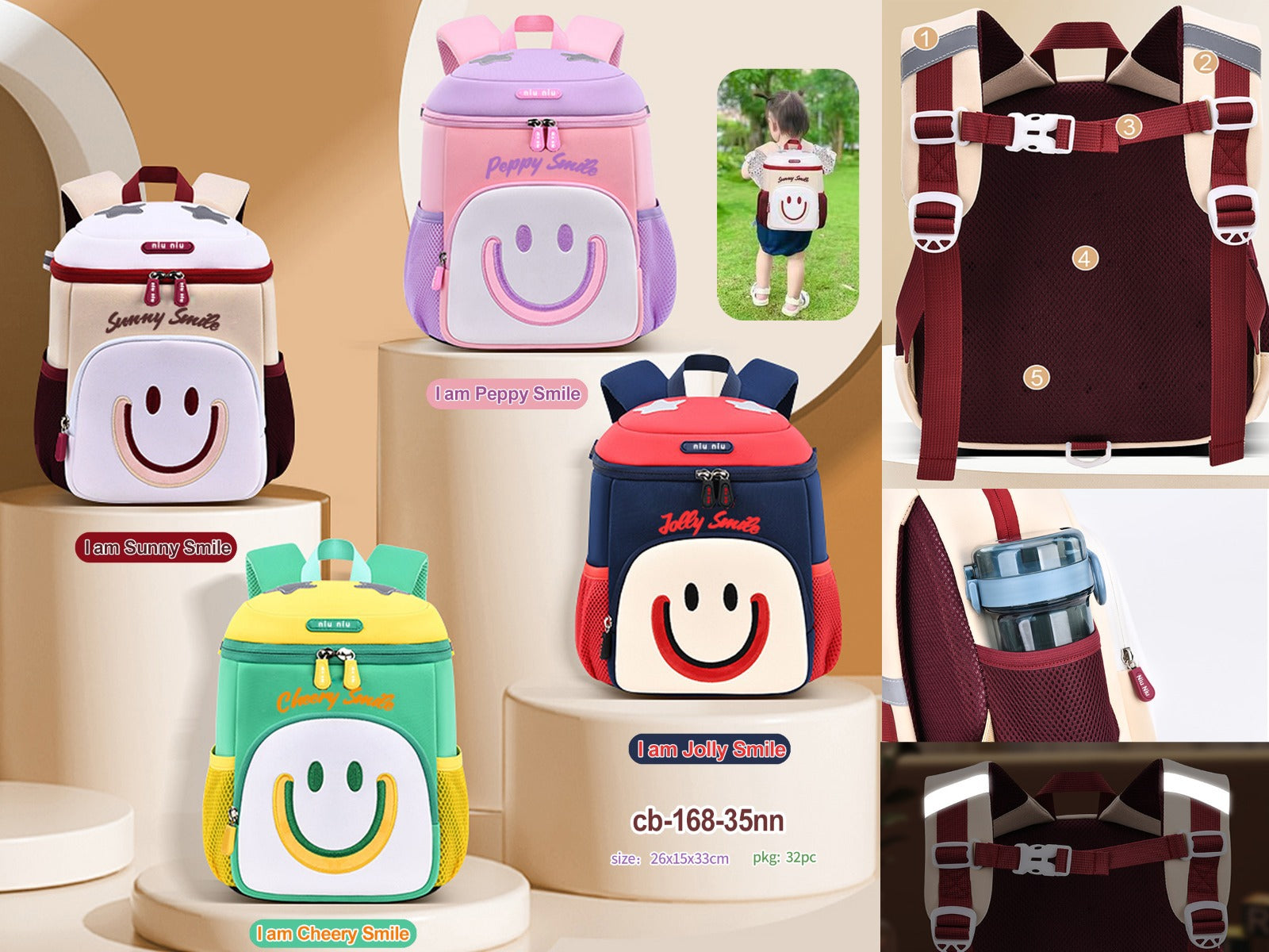 Cute smiley kids backpack