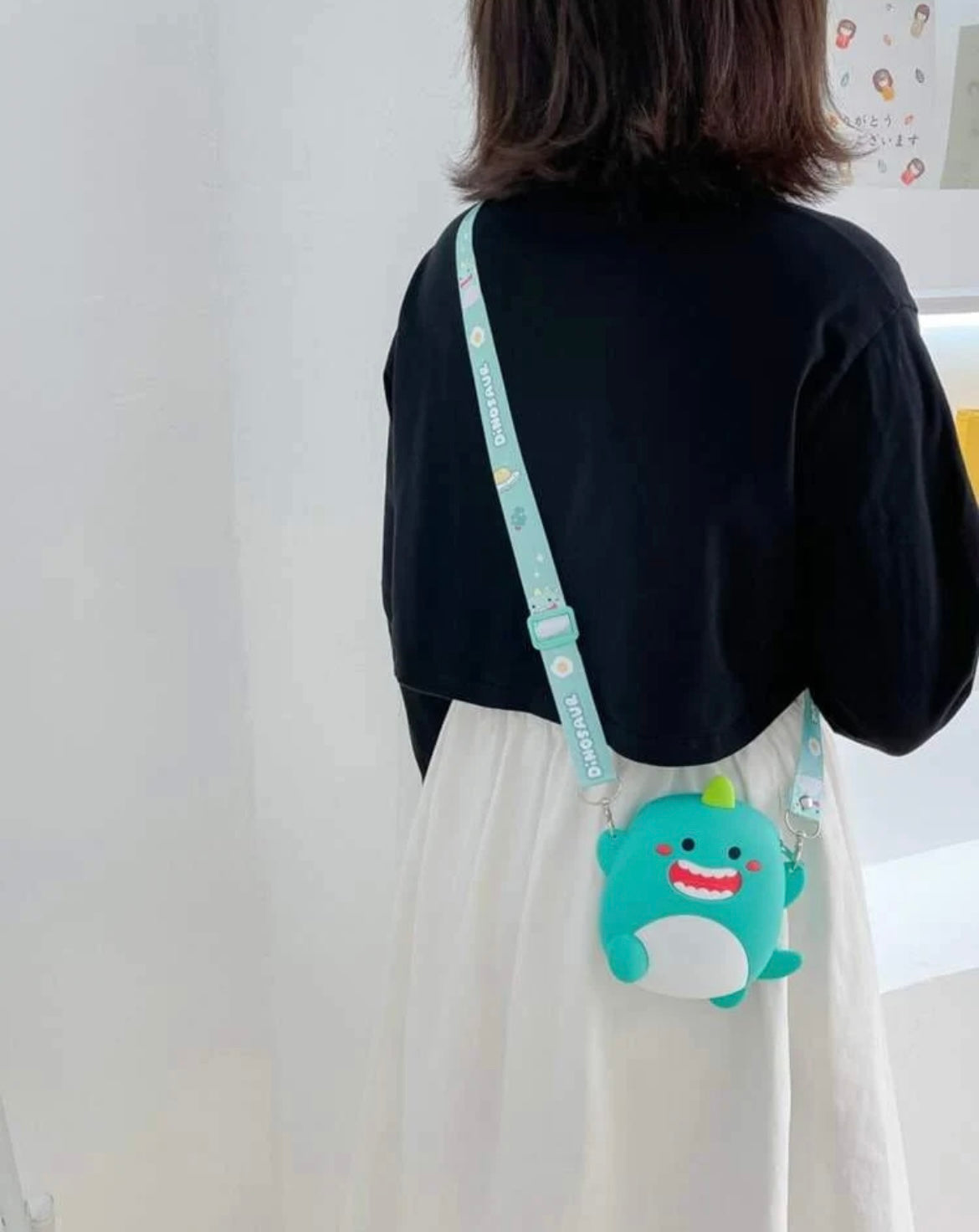 Cutest Dino bag with mirror keychain and comb